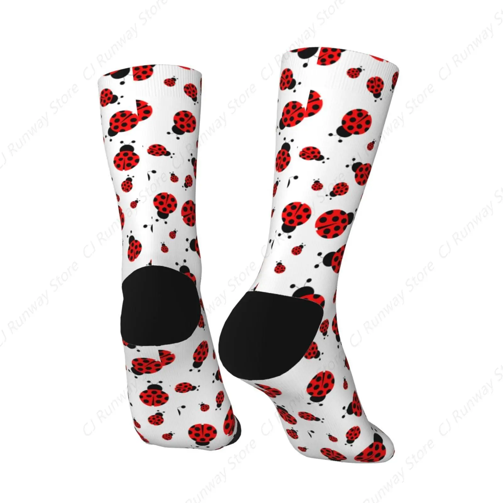 Women's Breathable Socks Ladybug Red Black Dots White for Men Women Funny Socks Reinforced Heel and Toe Socks for Exercise