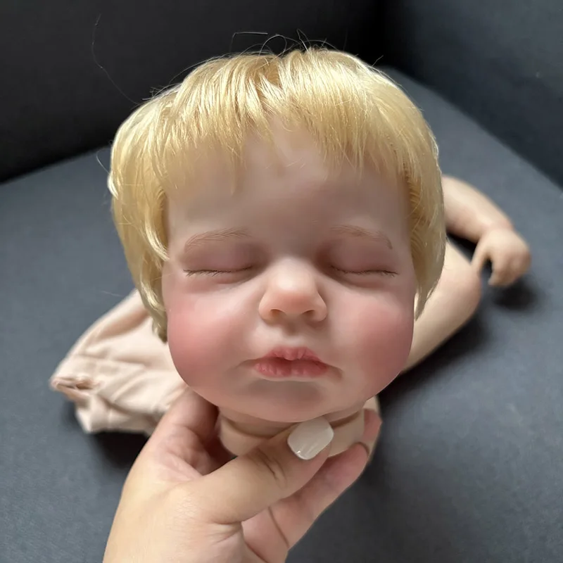 Kit de muñeco realista de 19 pulgadas, ya pintado, Loulou con pelo dorado, piezas de muñeca hechas a mano, Kits de bebé Reborn hechos a mano DIY