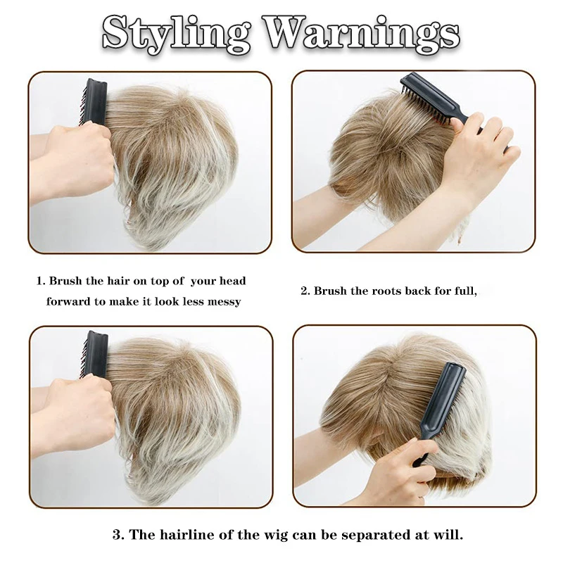 باروكة صناعية كاملة مقاومة للحرارة بطبقات باللون الرمادي الفضي للرجال - باروكة قصيرة كاملة الرأس للارتداء اليومي