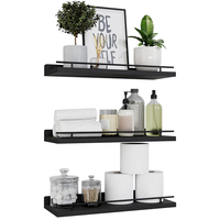 Floating shelf with black metal guardrail, wall decoration shelf, wall mounted storage rack 3-piece set suitable for bedrooms, b