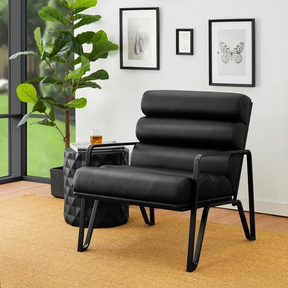 Living Room Chairs Set of 2 Mid-Century Reading Armchair for Living Room, Metal Frame with V-Leg Design & Soft Cushion