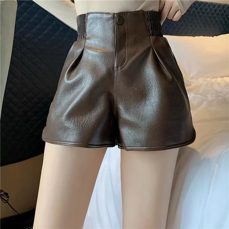 2023 Fashion Pu Loose Casual Shorts Leg Leather Pants Women Clothing Women Pants Summer Shorts