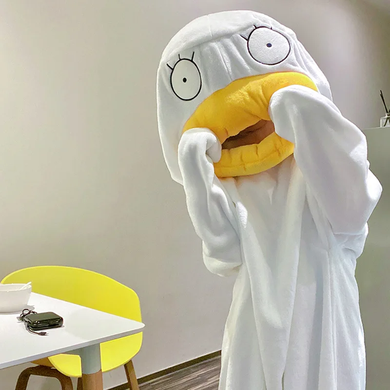 Winter Thickened Flannel Long Robe Jumpsuits GINTAMA Elizabeth Duck Cosplay Coutume Pajamas with Shoe Funny Cartoon Home Wear