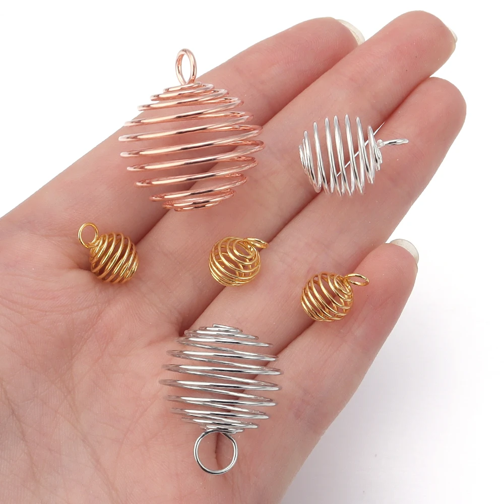 10-40pcs Hanging Spring Ball Beads 9/10/15/25mm Gold/Silver/Rhodium Hollow Spring Ball DIY Jewelry Earring Necklace Accessories