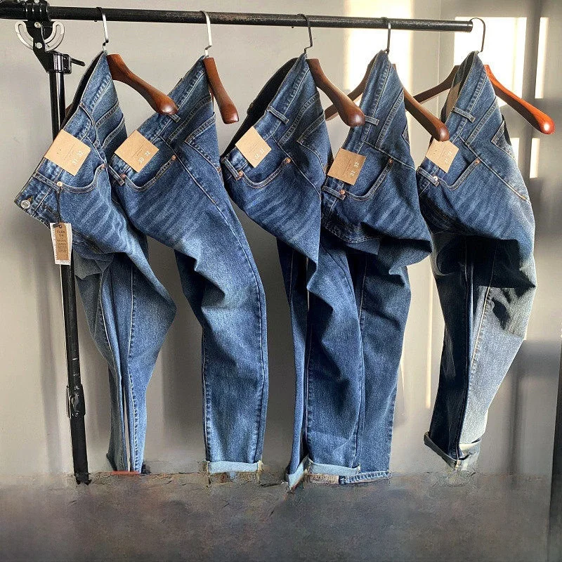 

Men's Slim Fit Straight Leg Denim Jeans Cotton Stretch Washed Long Pants Fashion Urban Casual Autumn Winter Comfortable Warm