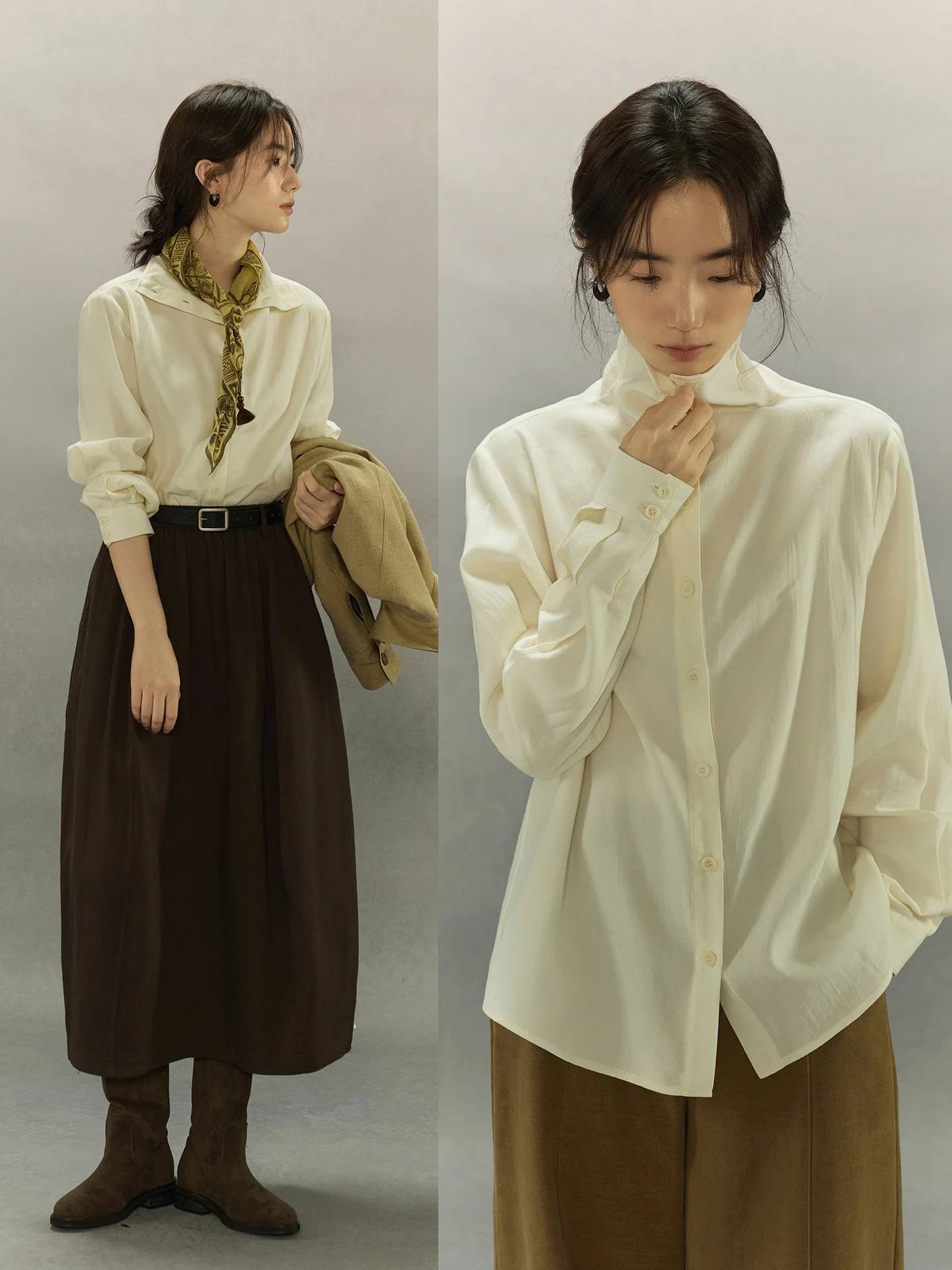 

Женская модная рубашка Nomumad из шерстяной смеси с длинным рукавом, воротником-стойкой и отложным воротником, удобная, дышащая, для повседневной носки