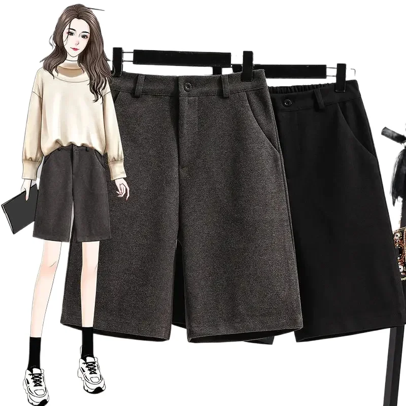 S-3XL Pantaloncini di lana Donna Autunno Inverno Dritto Elegante Donna Ins Vita alta Basic Casual All-match Coreano Accogliente Retro Femminile