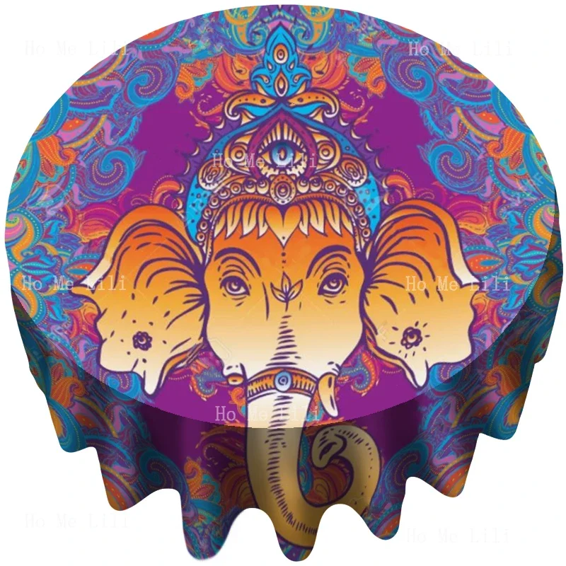 Señor Ganesh Vibes elefante hindúismo Mandala neón religión del dios indio Vishnu Shiva mantel redondo de Ho Me Lili