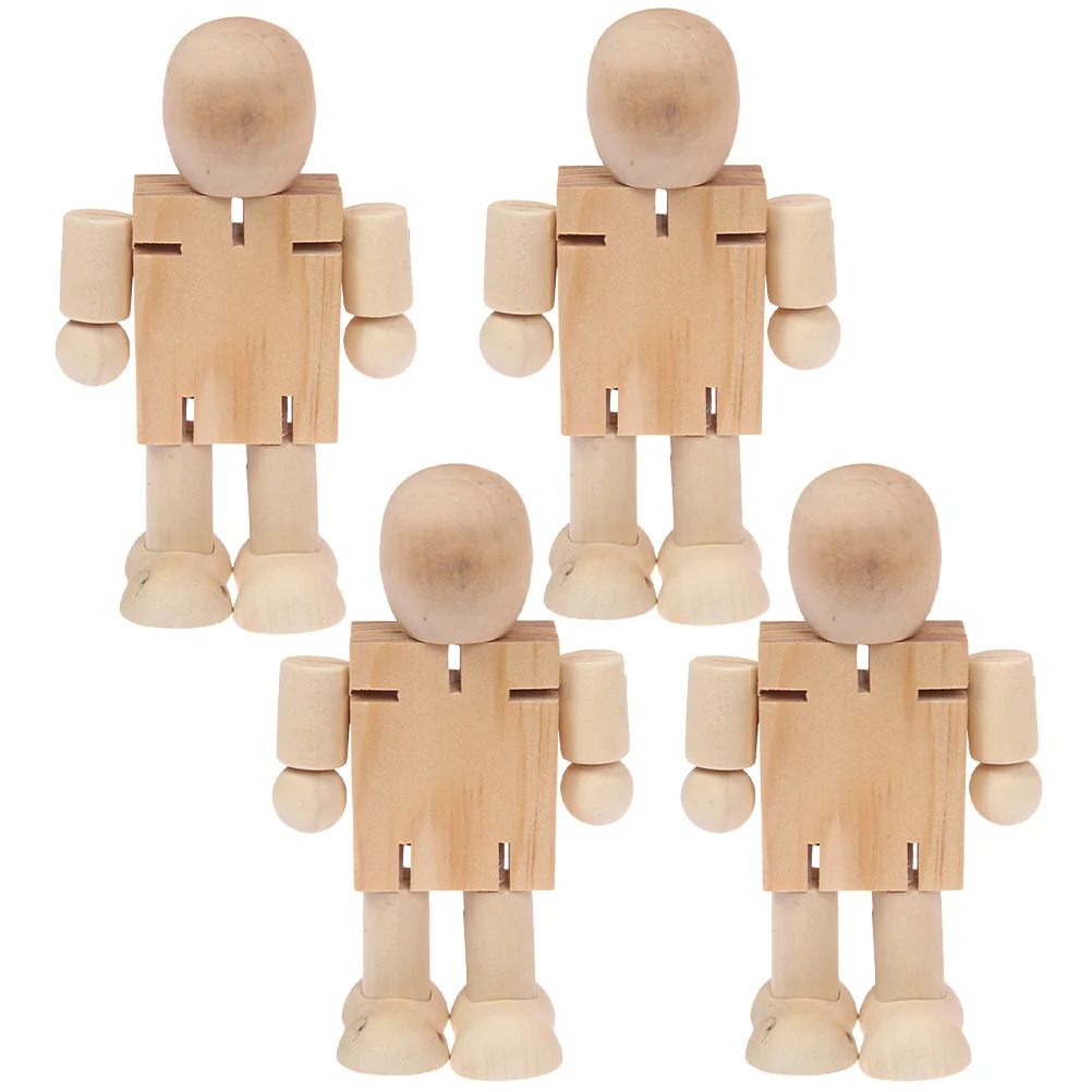 4 шт. деревянные модели роботов, незаконченные детали для DIY, декор для дома, проекты живописи для детей