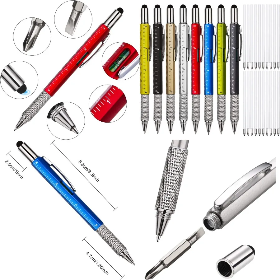 

8 шт. Подарочная ручка для мужчин Мультитул 6 в 1 Ручка с линейкой, сменные отвертки, стилус для папы, парня, мужа, дня рождения, Chri
