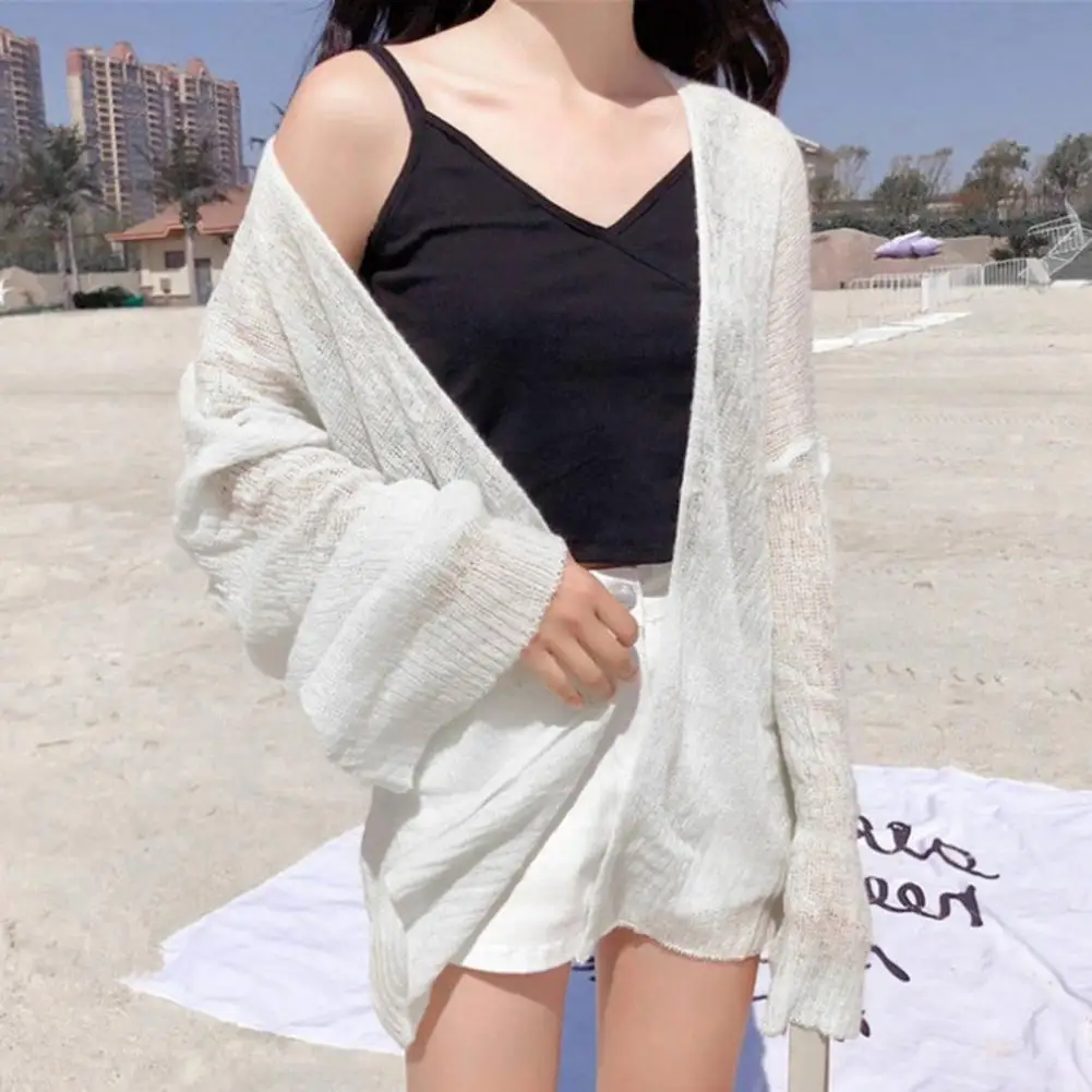 

Sheer Crochet Knit Cardigan for Women Cover Up Long Sleeve Open Front Sweater Casual Knitwear Beach Outfit