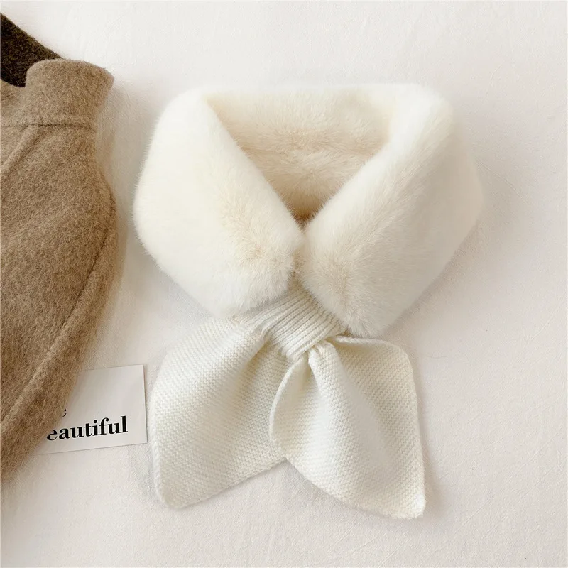 Knitted Faux Rabbit Fur Shawl Cross Scarf Collar Winter Collars and Scarves Neck Cover Women Luxury Neck Warmer Scarf Collar