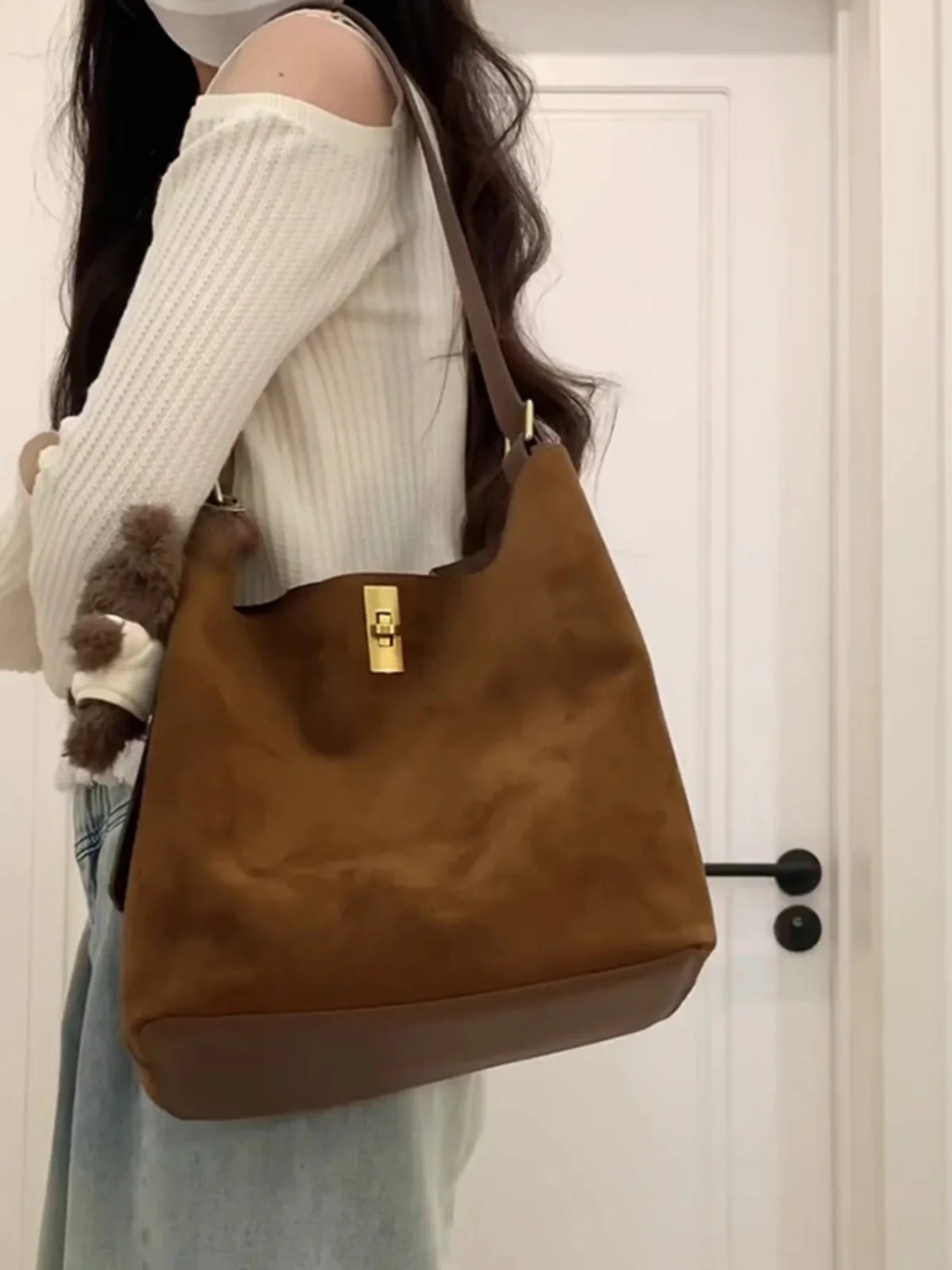 

Retro Large Capaci Women's oulder Bag Luxury mat Commuter Tote Bag American Vintage Sle PU Leather Handbag