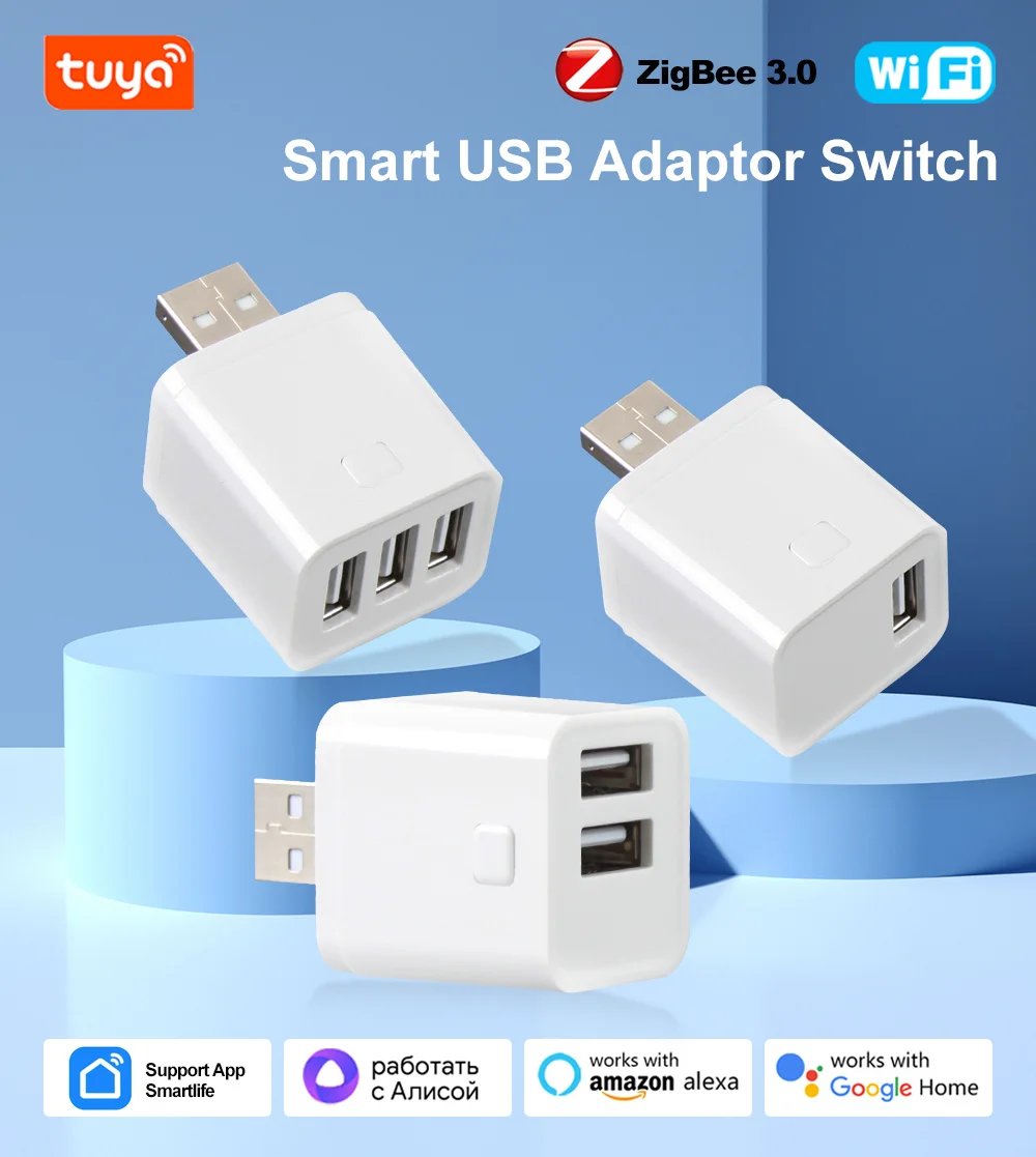 Smart Zigbee WIFI Micro USB Adaptor Switch 5V Mini 1 2 3 USB Power Adaptor APP Timing Control Works with Alexa Google Home Tuya