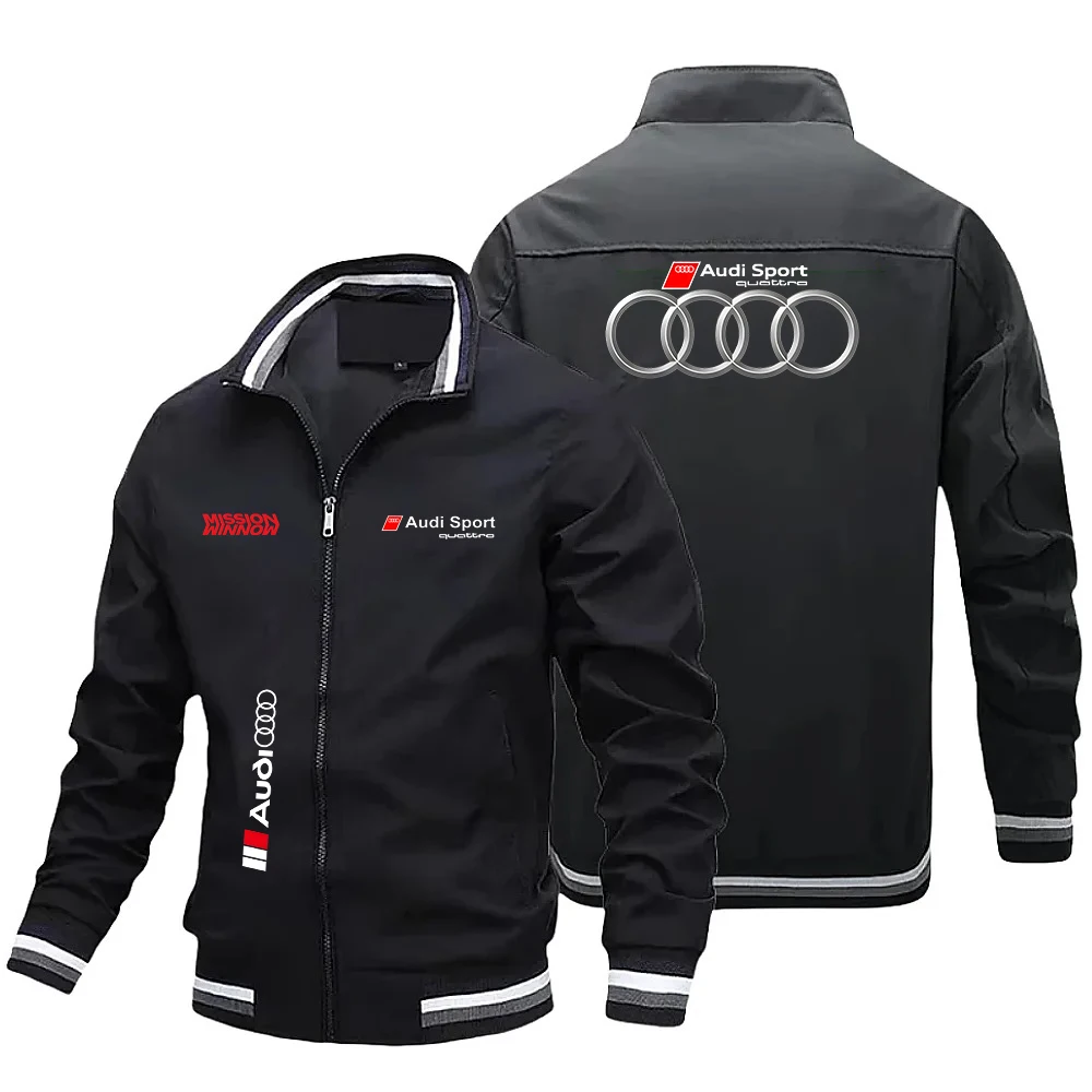 2026 AUDI Spring Autumn Zipper Jacket Casual Sports Jacket with Side Pocket for Youths