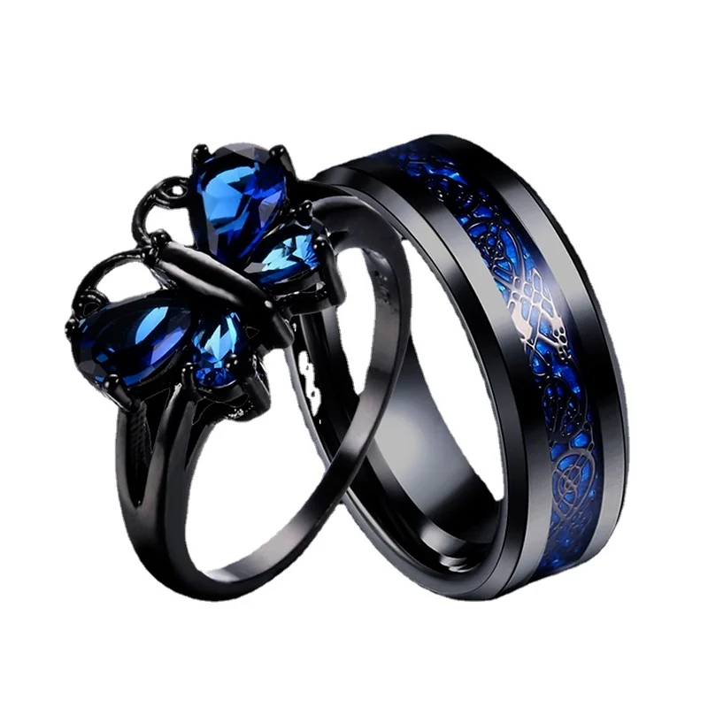 Fashion Elegant Ladies Butterfly Rings Mens Titanium Steel Couple rings Wedding Engagement Ring Surprise Jewelry Gifts