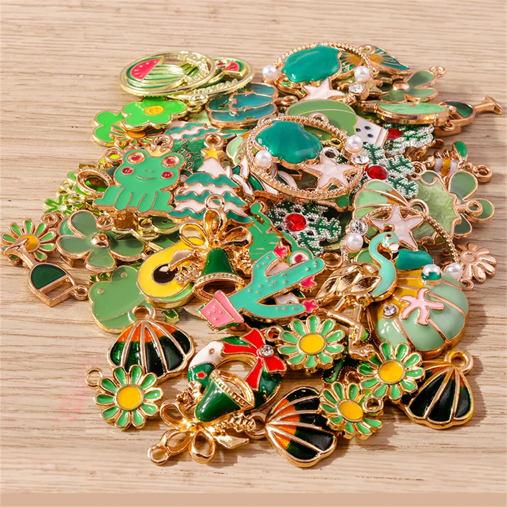 Tusember Mix 30 Stück Emaille-Anhänger, grüne Serie, Tierherzen, Blumenanhänger für DIY-Schmuckherstellung, handgefertigte Accessoires, Kunsthandwerk – Detail 4
