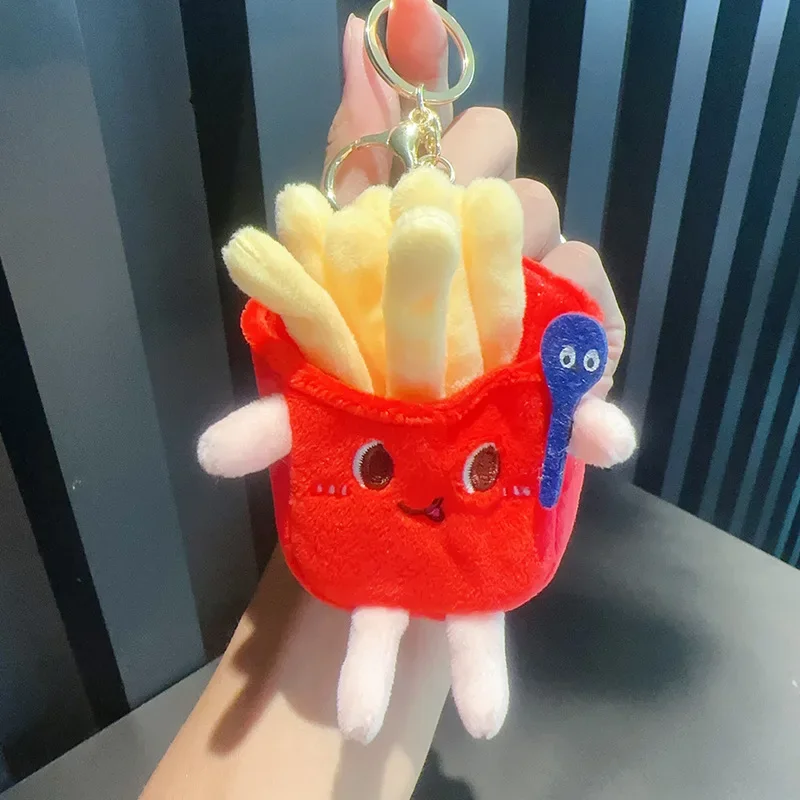 Criativo dos desenhos animados hambúrguer batatas fritas torradas perna de frango boneca de pelúcia chaveiro pingente bonito comida jogar boneca de pelúcia mochila pingentes presentes