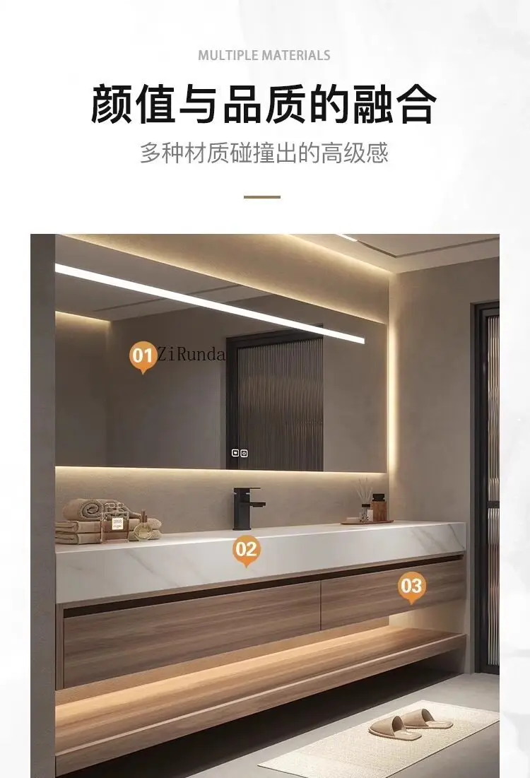 Picture 7: Oak lacquered rock slab ceramic seamless integrated basin, bathroom cabinet combination, bathroom washstand