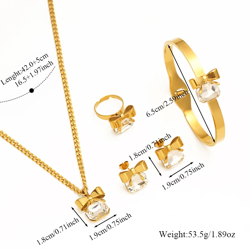 EILIECK 316L Edelstahl Halskette Armband Ohrringe Ring Set Trendiger Kristall Zirkon Perle Wasserdichter Schmuck für Frauen Mädchen – Detail 10