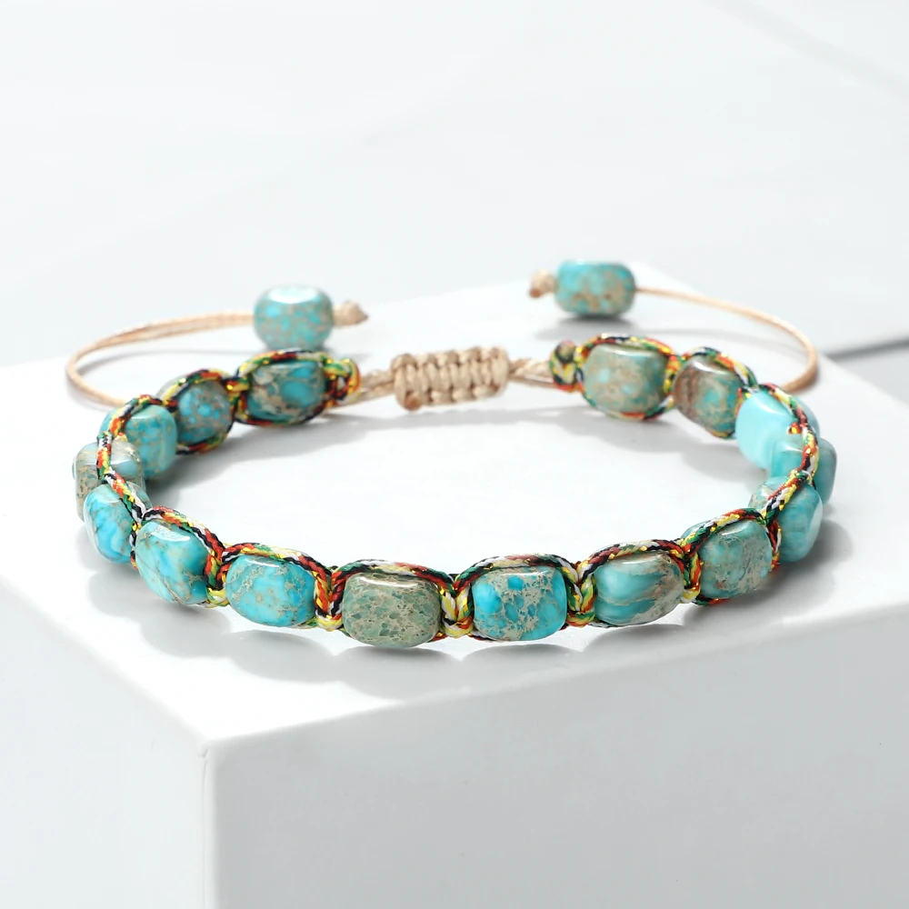 Bohemian Imperial Stone Beaded Bracelet Handmade Braided String Bangles Friendship Jewelry Gift Vintage Design Strand Bracelets