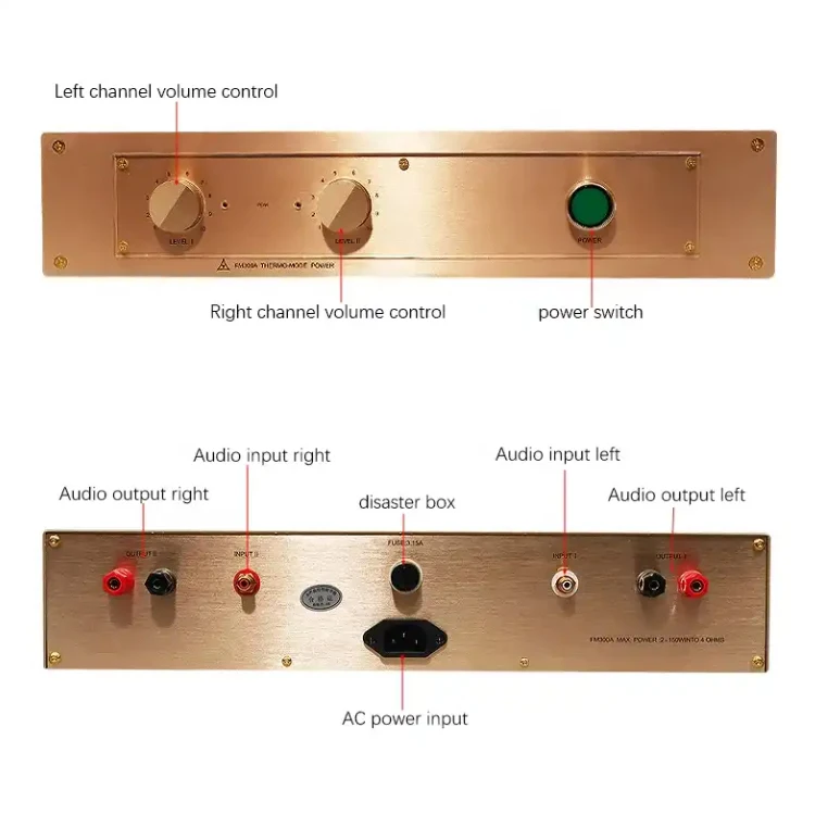 

Clone FM ACOUSTICS FM300A Classic Power Amplifier 150W*2 Golden 2 Channel HIFI Audio Amplifier