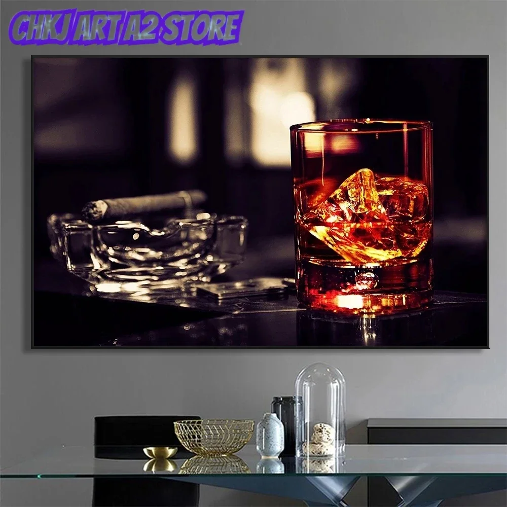 Whiskey and Cigars Cigarette Canvas Painting for Bar Pub Restaurant Wall Art Prints Pictures Poster Cuadros Home Decor No Frame