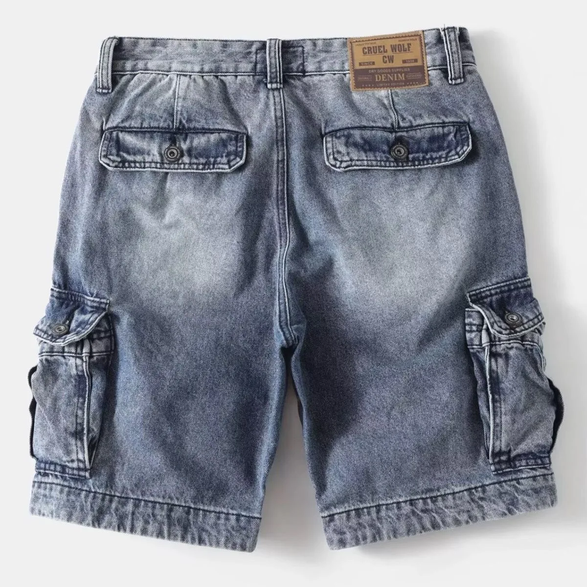 American Style Retro Faded Men's Denim Shorts Summer Straight Loose Casual Multi-Pocket Workwear Five-Quarter Mid-Pants