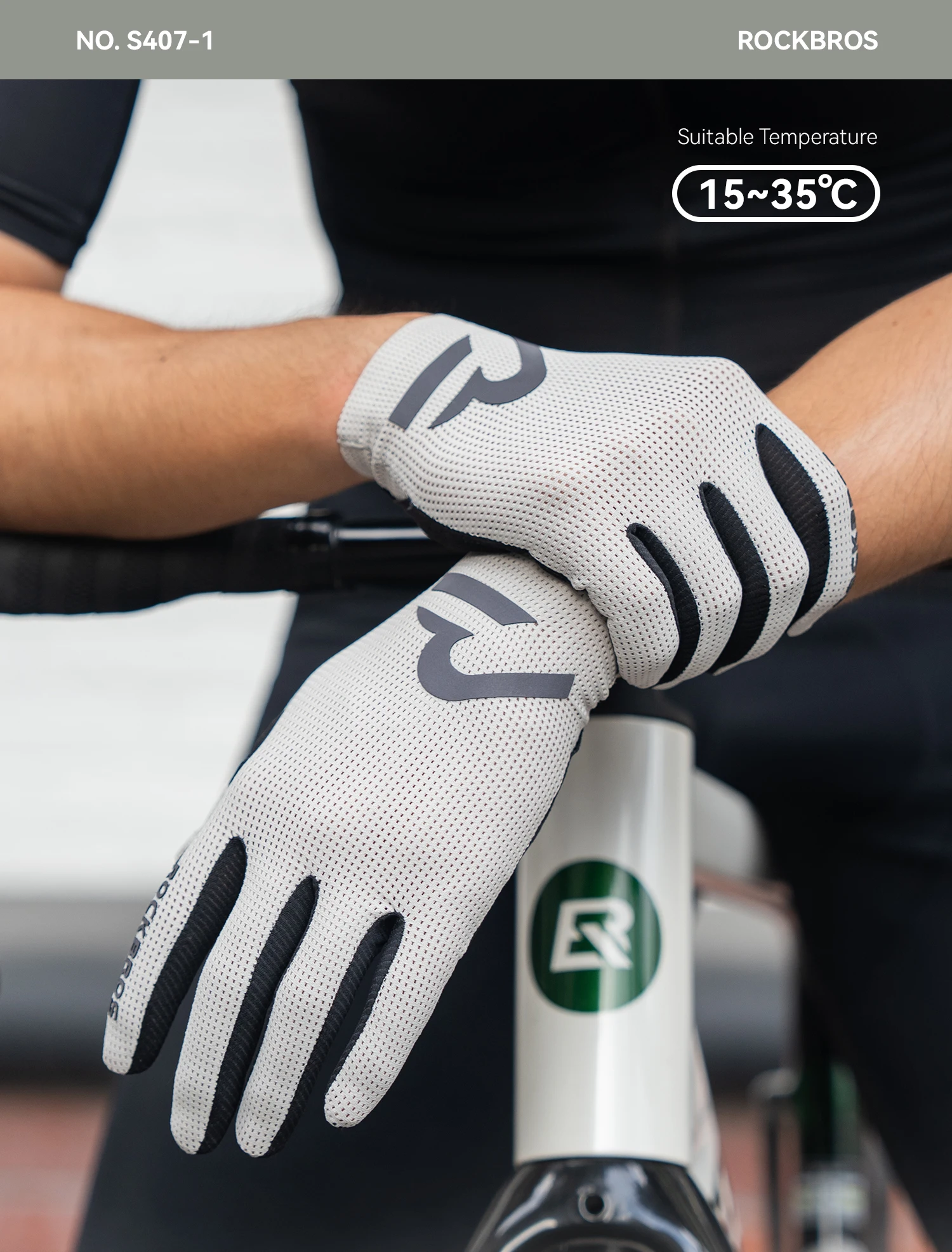 ROCKBROS Fahrradhandschuhe mit Vollfingerbedeckung, Touchscreen-fähig, Atmungsaktiv, Rutschfest, Stoßdämpfende Handflächenpolsterung – Detail 4