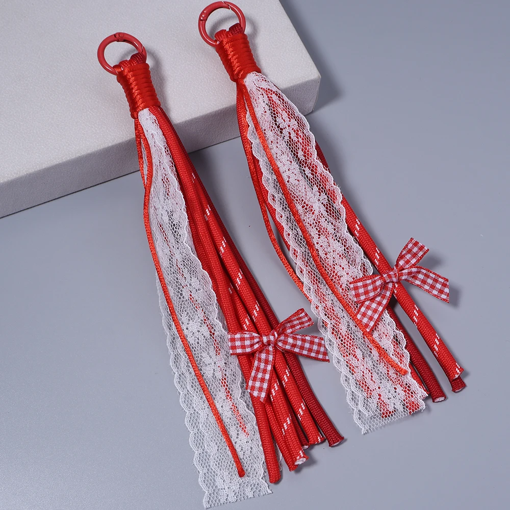 Lace Braided Lanyard Keychain with Bow Pendant