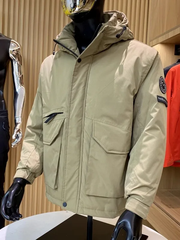 Jaket Kerja Luar Ruangan Pria Aphene Self-Heating Berbahan Katun, Mantel Musim Dingin Modis, Hangat, Model Stand Fit, Panjang Reguler, Berkerudung