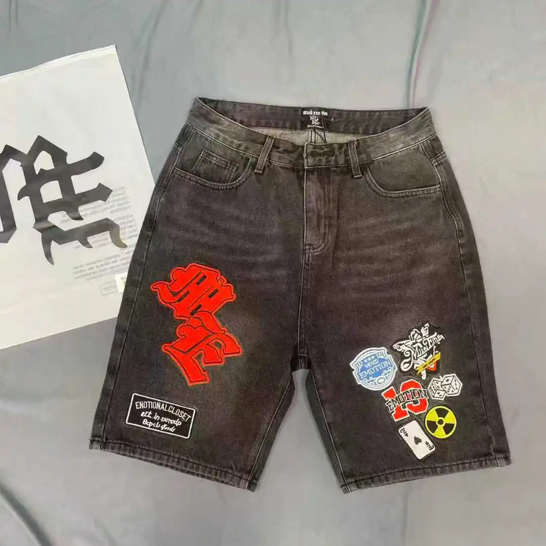 

2025 Mixed Emotion badge embroidery Jeans Pants Casual Men Denim Shorts