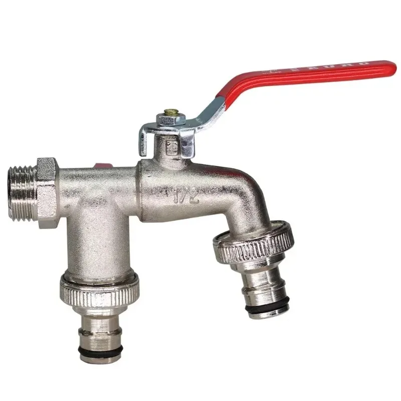 

New Double Outlet Tap, 1/2" Valve Water Tap 90 Degree Valve Water Tap Brass Double Water Tap Garden Hose Connector