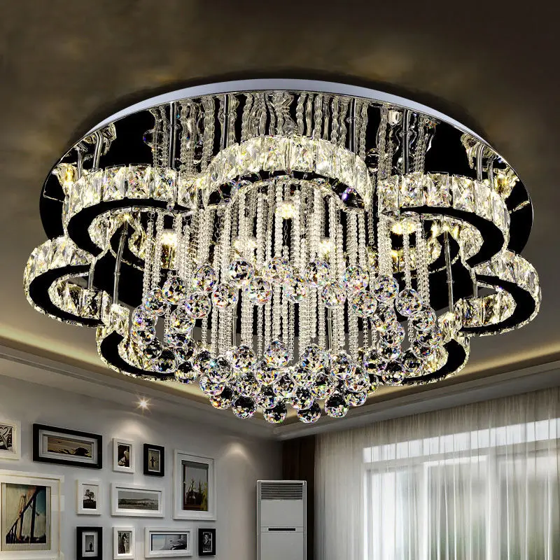 Crystal Ceiling Lamp Modern Minimalist Pendant Villa Living Room Lamp  Led Lighting Square Round Ceiling Chandelier Lustre Lamp