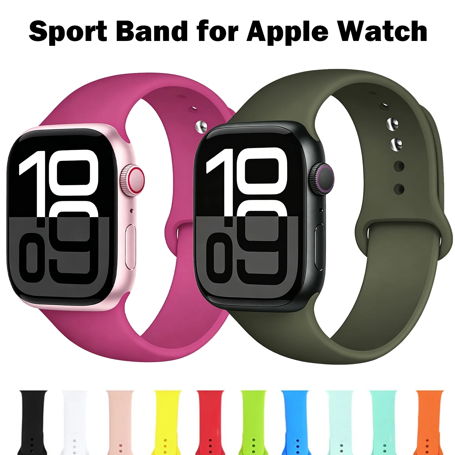 Silikon-Sportarmband für Apple Watch, 46 mm, 44 mm, 45 mm, 40 mm, 41 mm, 42 mm, Armband für iWatch Series 12, 11, 10, 9, 8, SE, Ultra 2/3.