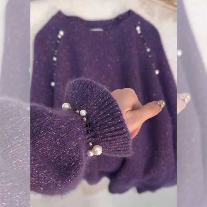 

Autumn Winter Soft Cozy Korean Sle Women's Knitted Long Sve Casual Top Faionable Versatile Loose Fit Princ Sve