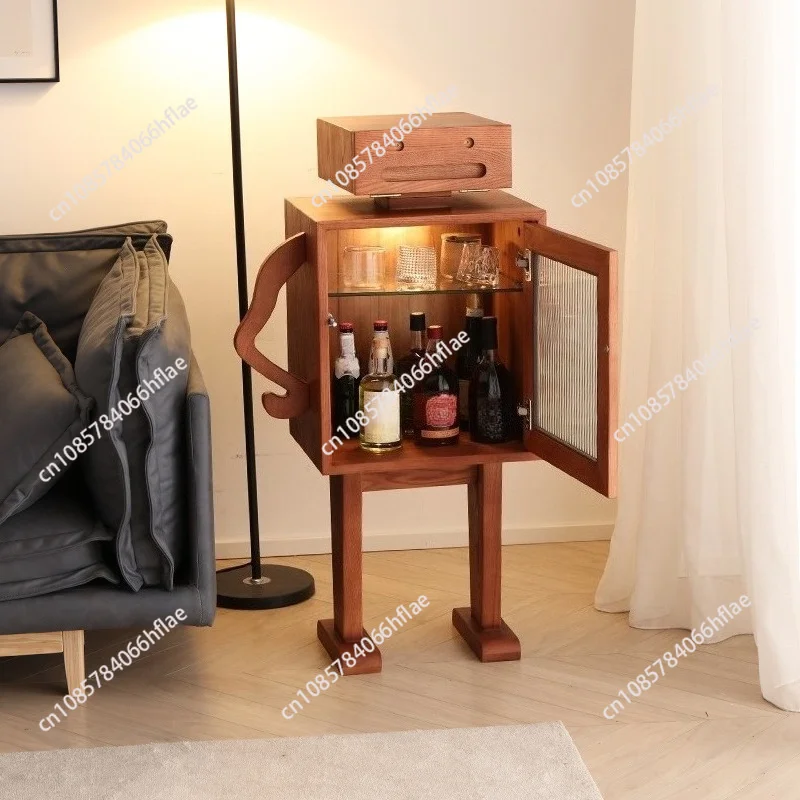 Retro Wooden Robot Wine Cabinet, Living Room Floor Standing Sideboard Storage Cabinet for Home Decor