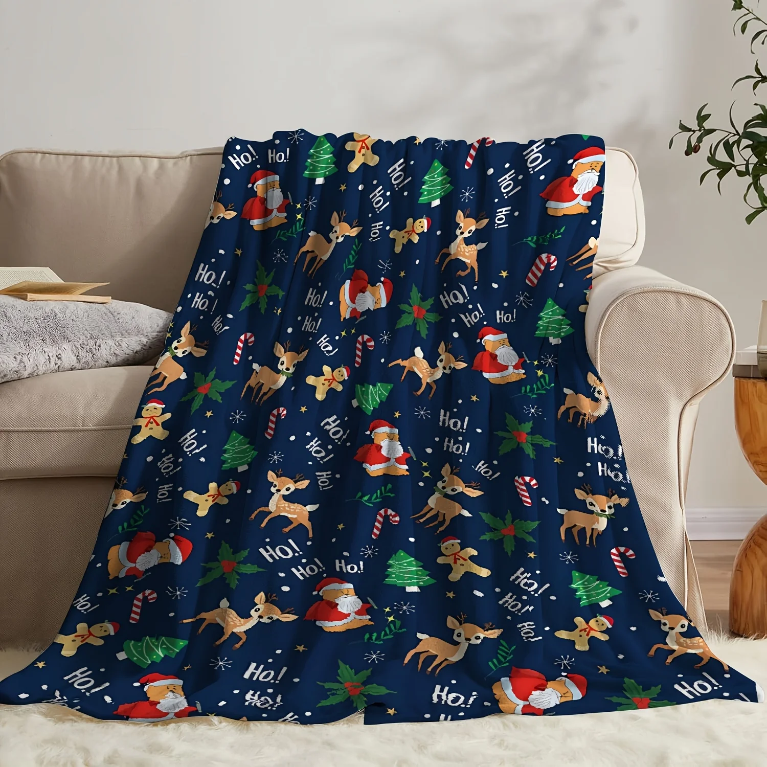 Christmas Santa Reindeer Gingerbread Tree Throw Blanket Soft Warm Cozy Winter Holiday Blankets For Sofa Couch Bed
