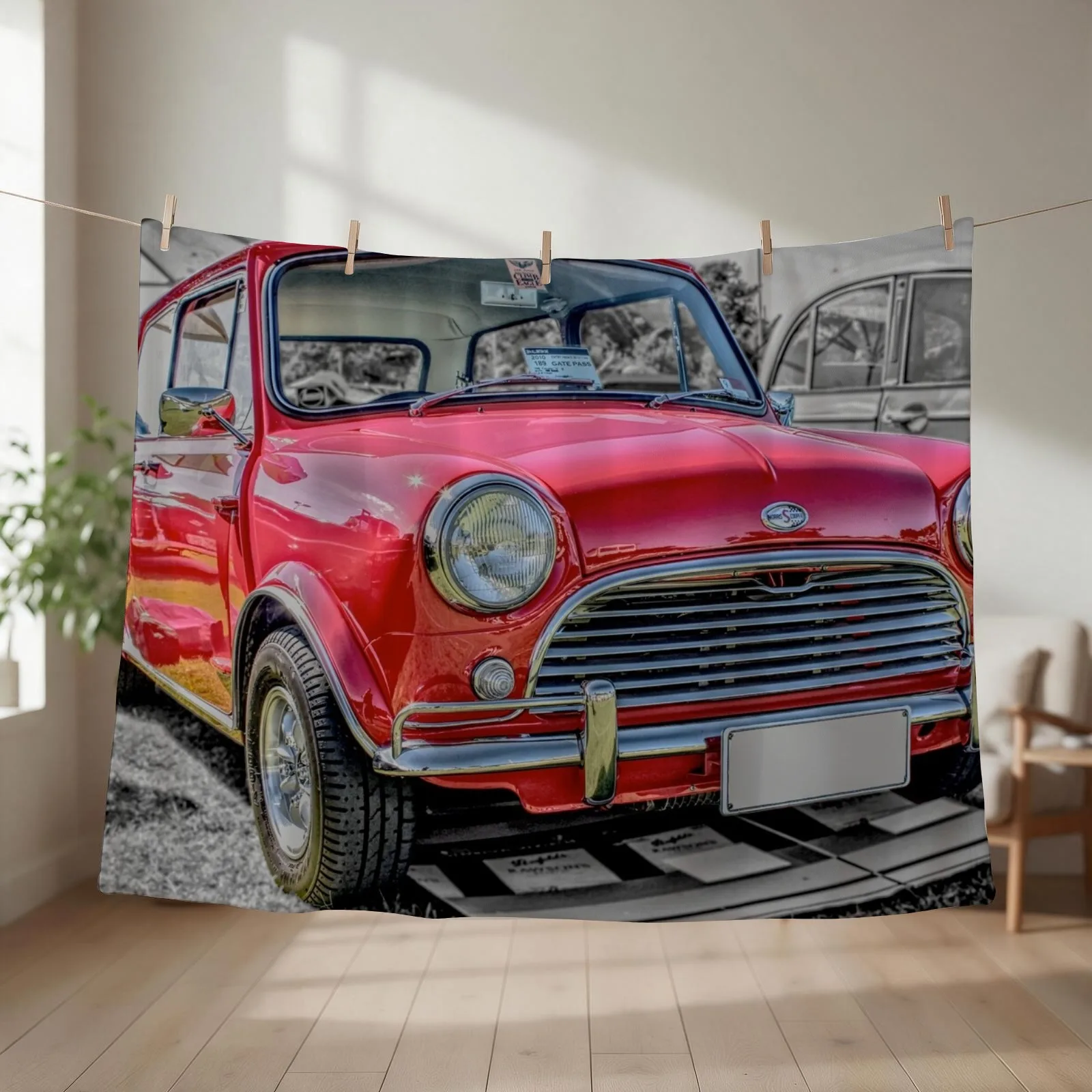Red Morris Mini Cooper S Throw Blanket couch cozy soft plush fuzzy picnic outdoor blanket