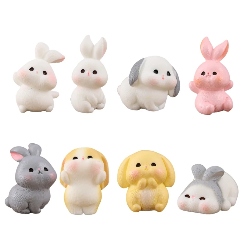 Resin Easter Rabbit Figurine Miniatures Ornament Easter Rabbit Resin Ornaments for Holiday Celebrations Decoration