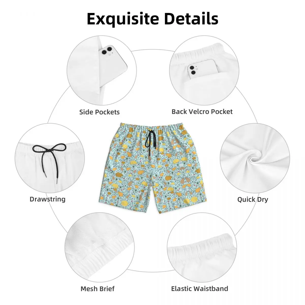 Capybaras-shorts de praia de secagem rápida com pet print para homem, calção azul