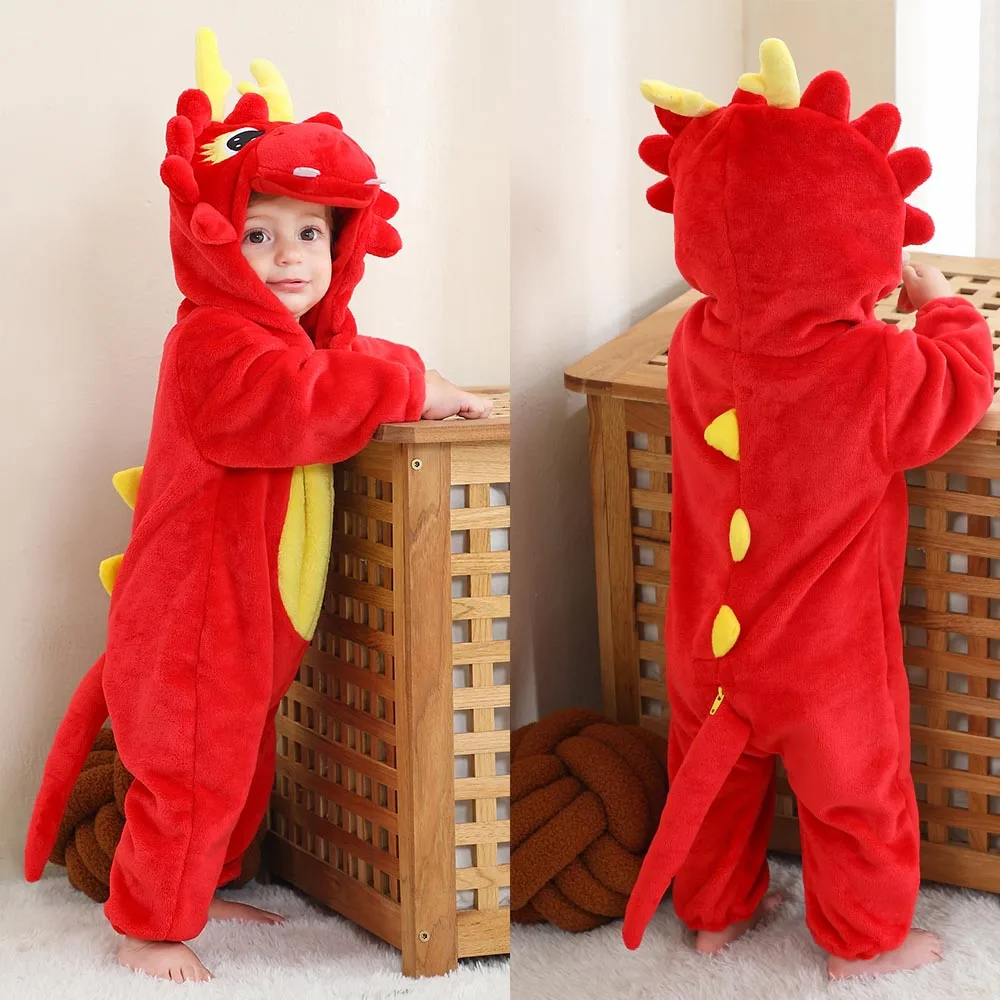 Baby Cute Animal Kigurumi Pajamas Toddler Boys Girls Rabbit Fox Dinosaur Onesies Winter 0-4Yrs Infant Clothes Soft Warm Bodysuit