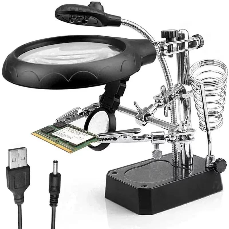 13.5X 12X Welding Auxiliary Clip Magnifier Electric Soldering Iron Circuit Board Welding Iron Magnifying Glass Bracket Tools ﻿