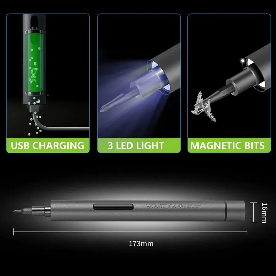 Powerful Wowstick 1F+ Pro 64 In 1 Cordless Electric Screwdriver with Lithium-ion Charge and LED Light