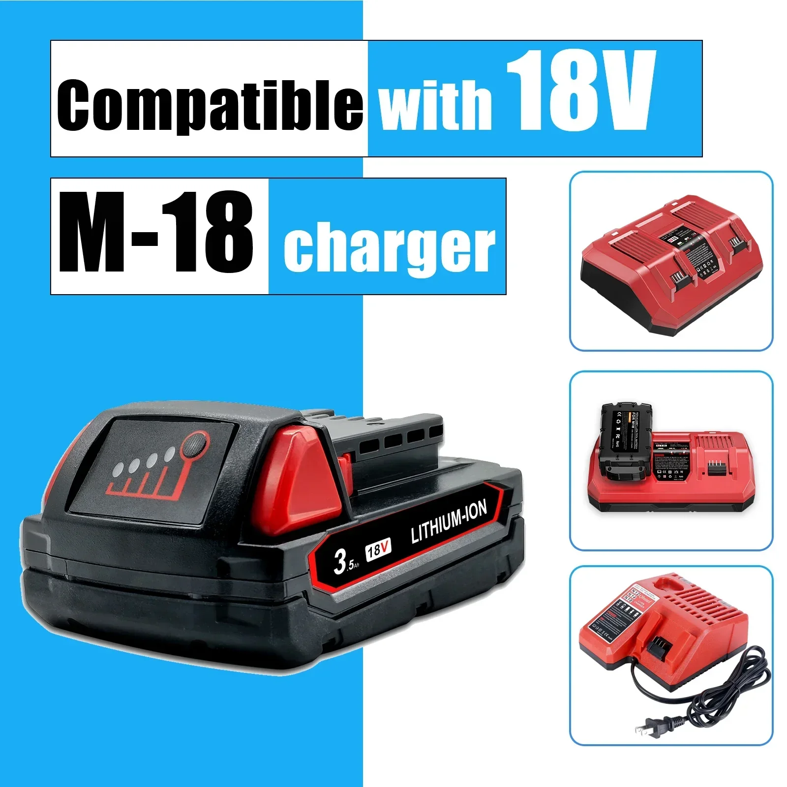 3500mAh Battery For Milwaukee M18 18V 48-11-1815 48-11-1820  48-11-1840 48-11-1841 48-11-1850 Cordless Power Tools Battery