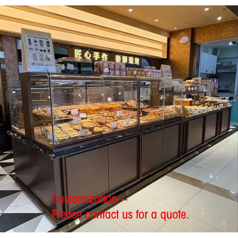 

custom.Customized Metal Bakery Display Stand LED Lighting Heavy Duty High Quality Standing Varnished Glass Back Cubi