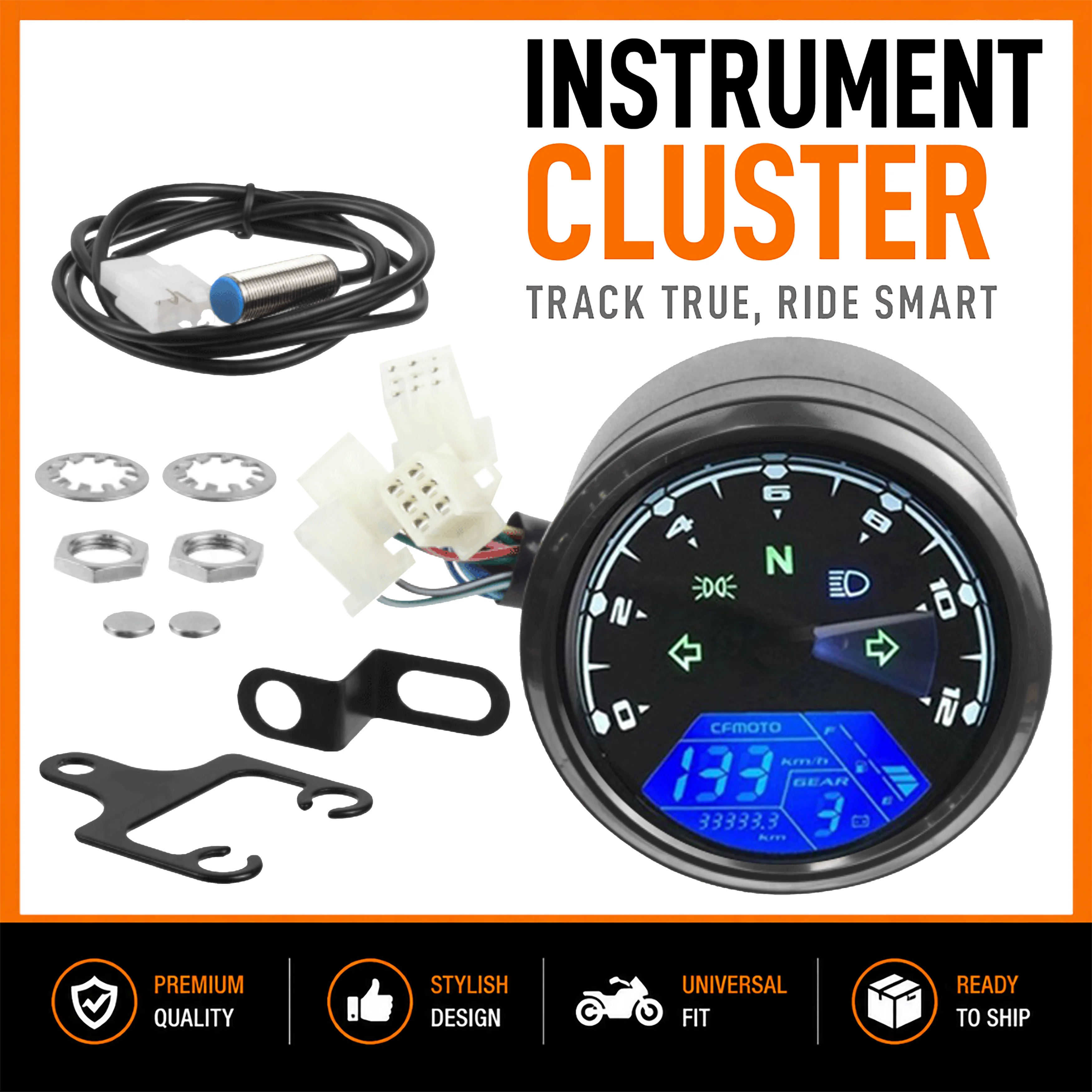 Universal Purpose Multi-Functional Motorcycle Digital Instrument With LCD Speedometer Odometer Tachometer Showing 12000 RPM