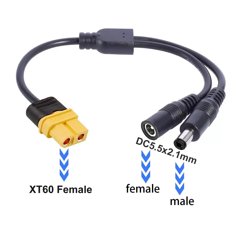 Solar Connection Line XT60 Male/Female Connector To Two DC5521 Power Cable Adaptor For Car Battery Charging Adapter Cord - view 2