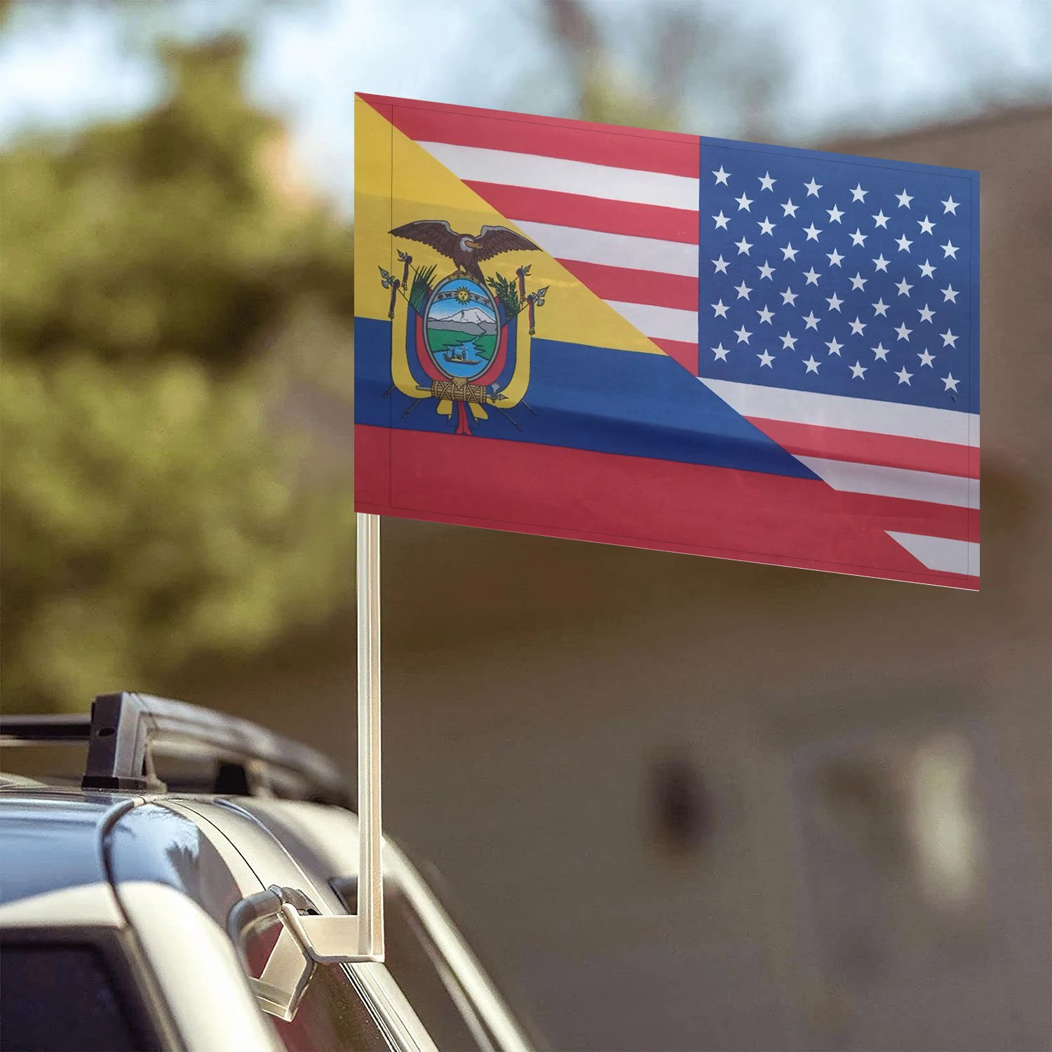 Flagnshow 100% Polyester United States Ecuador Car Flags