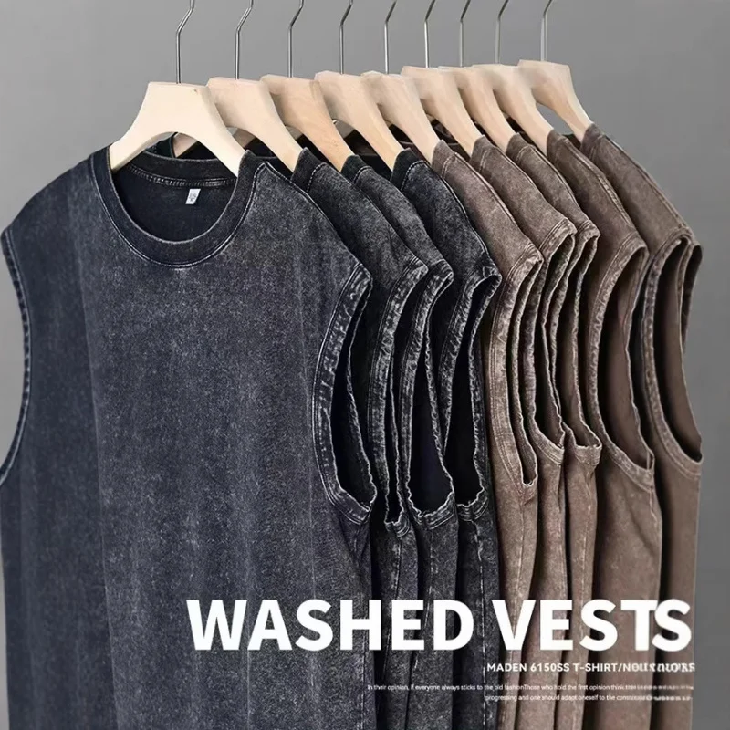 

【Mirrordust】Американский жилет из чистого хлопка для мужчин в летних условияхСплошной цвет, винтажный жилет без рукавов